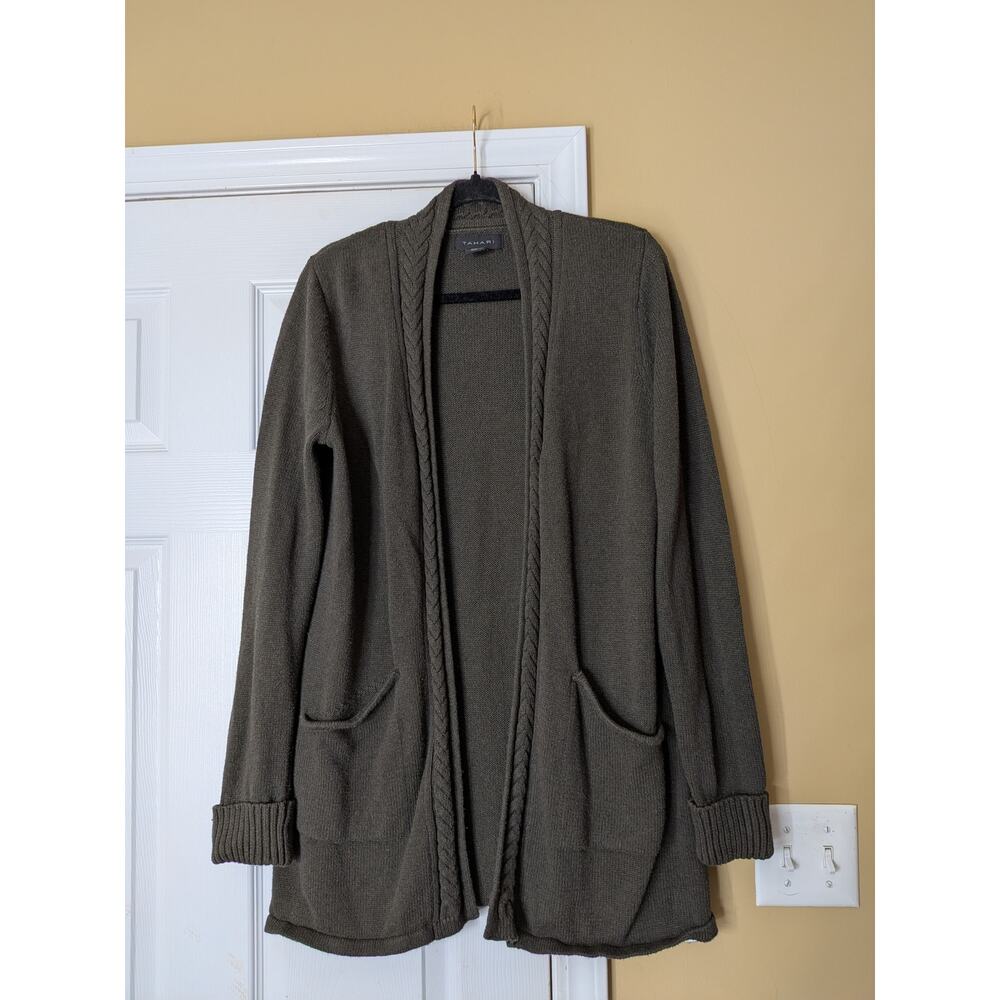 Tahari Open Front Knit Cardigan Sweater Size Medium Cottagecore Minimalist Boho
